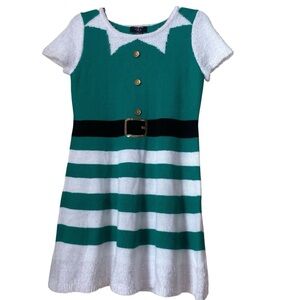 It's Our Time Elf Christmas Green White  Sweater Dress W/ Hat (Costume) Sz XL